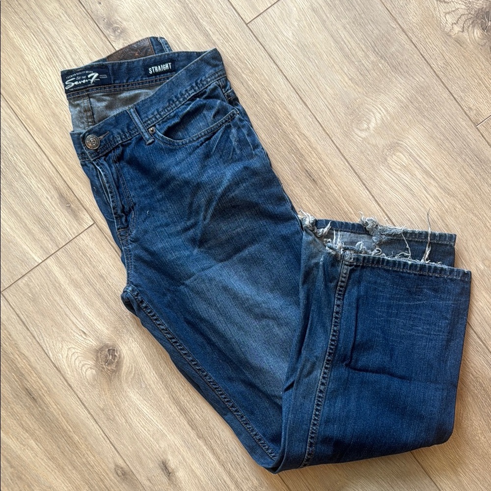 Seven 7 Brand Well Worn Straight Leg Dark Wash Denim Jeans